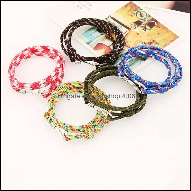fashion alloy fish hook button bracelets for women nylon rope bracelet multi-layer wrap bracelet creative couple jewelry