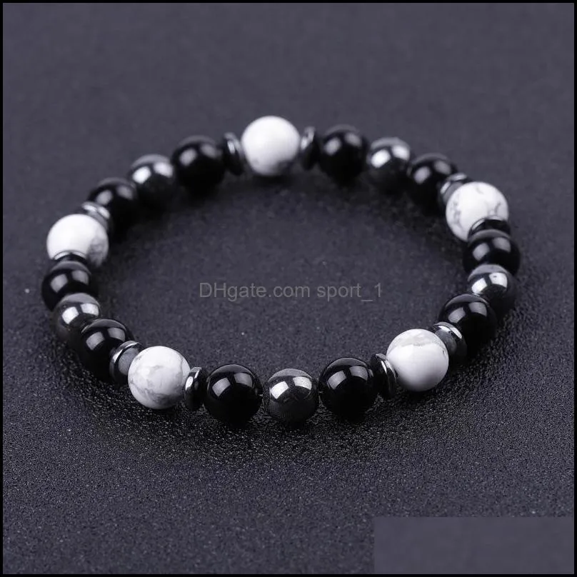 Lover Black White stone beads Bracelet Men Turquoise Buddha Handmade hematite Bracelets Summer Women Jewelry gift