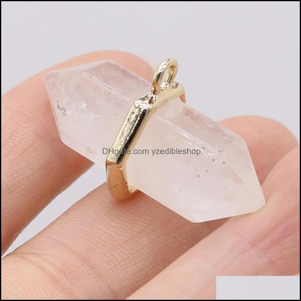 reiki healing pendulum hexagon prism crystal natural stone charms bullet quartz pendant for women men necklace diy finding jewelry