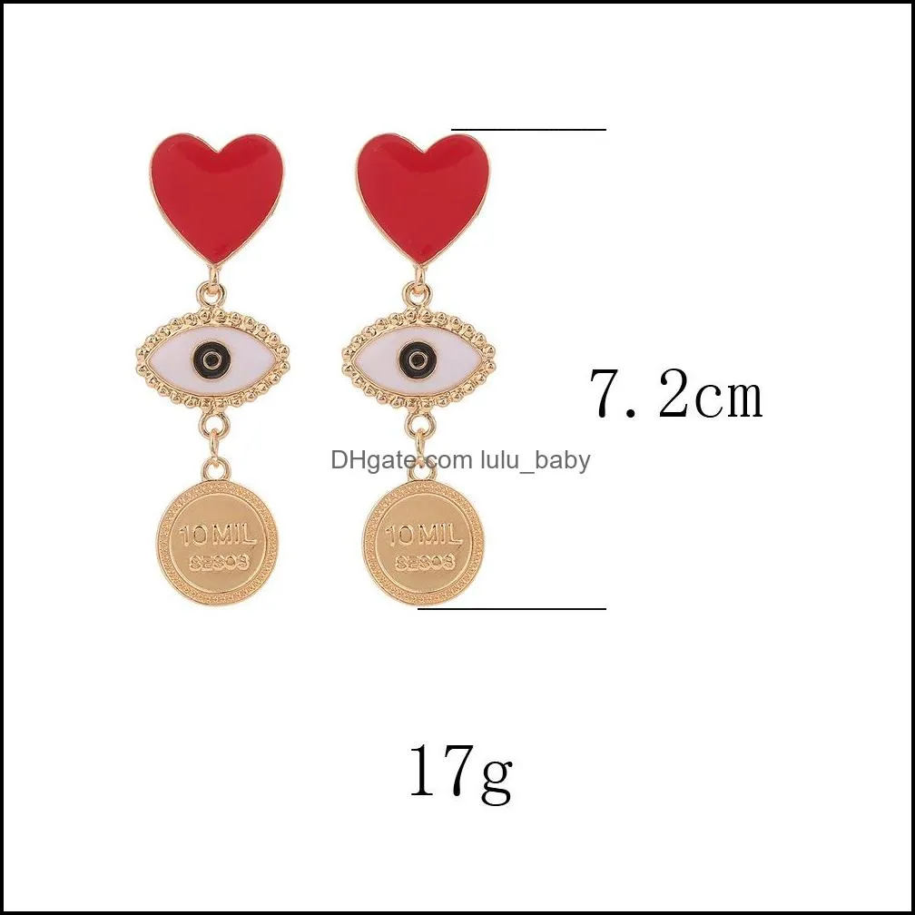 retro evil blue eye long earrings enamel heart earrings for women temperament exaggerate earrings party jewelry accessories