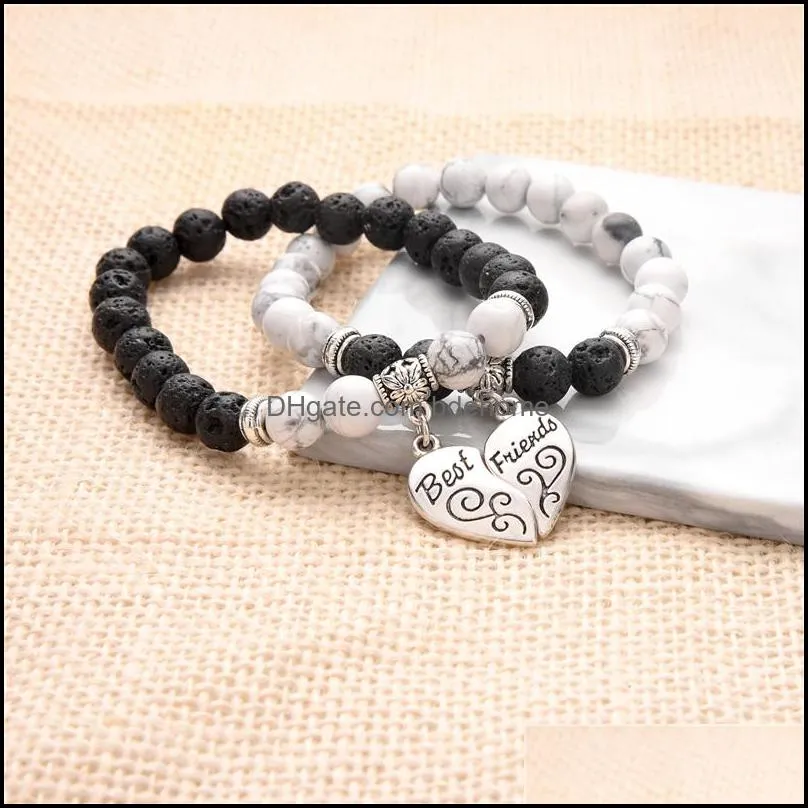 10pc/set natural 8mm volcano stone bracelet sets best friendship couple gifts for men women handmade yoga jewelry