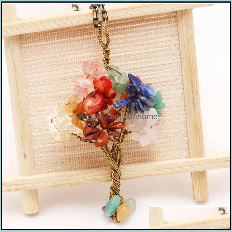 natural gemstone beads tree of life pendant amethyst rose crystal necklace gemstones chakra jewelry
