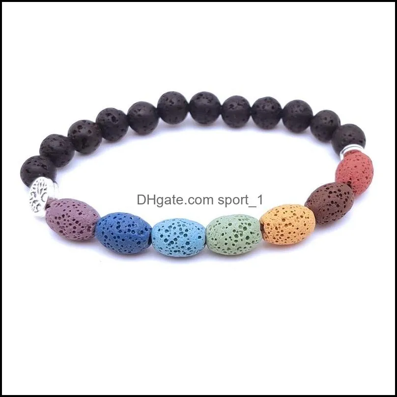 Tree of life Charms Healing 7 Chakras Oval Lava Stone Beaded Bracelet Essential Oil Diffuser Bracelets Hand Strings for women Men