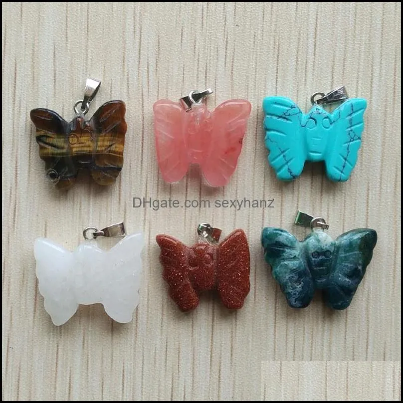 Carved butterfly Shape Assorted Natural stone charms Crystal pendants for necklace accessories jewelry making