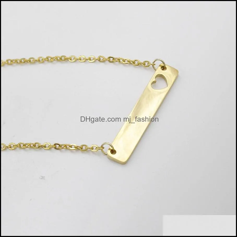 love heart bar necklace fashion gold solid blank bar pendant necklace stainless steel necklaces for buyer own engraving jewelry diy