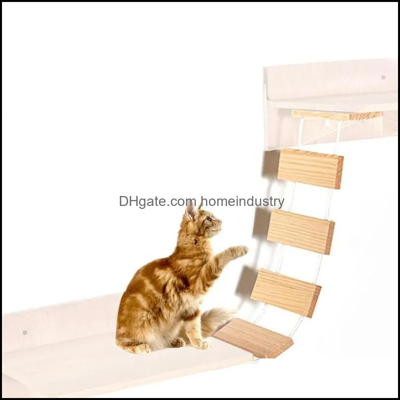 Cat Toys Pet Hammock Wall Mounted Durable Natural Climbing Frame Bridge Solid Wood Toy Jumping