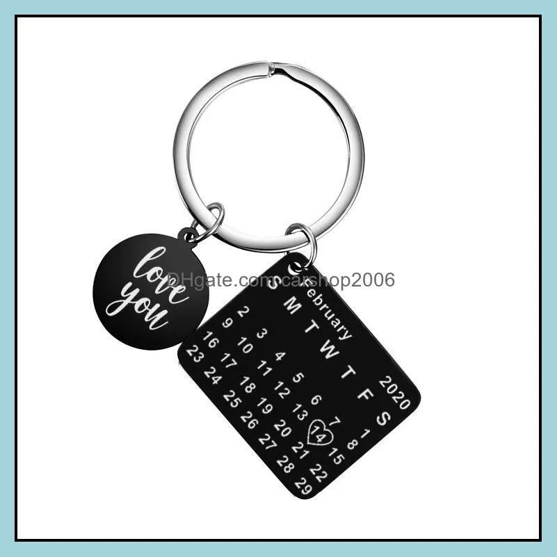 new personalized calendar key chain stainless steel keychain engraved date couple key rings for girls lovers friend valentine`s day