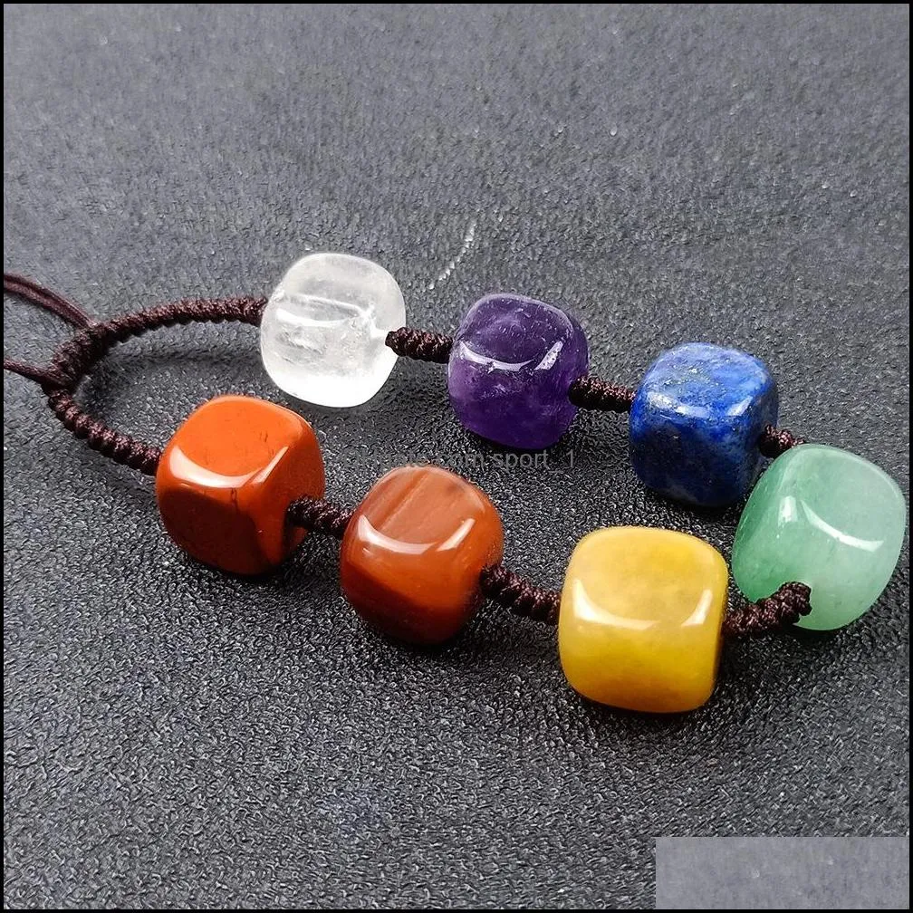 Cubic Seven Chakra Healing Stone Bead Charm Bracelet Women Men Braided Woven Energy Buddha Bracelets Jewelry