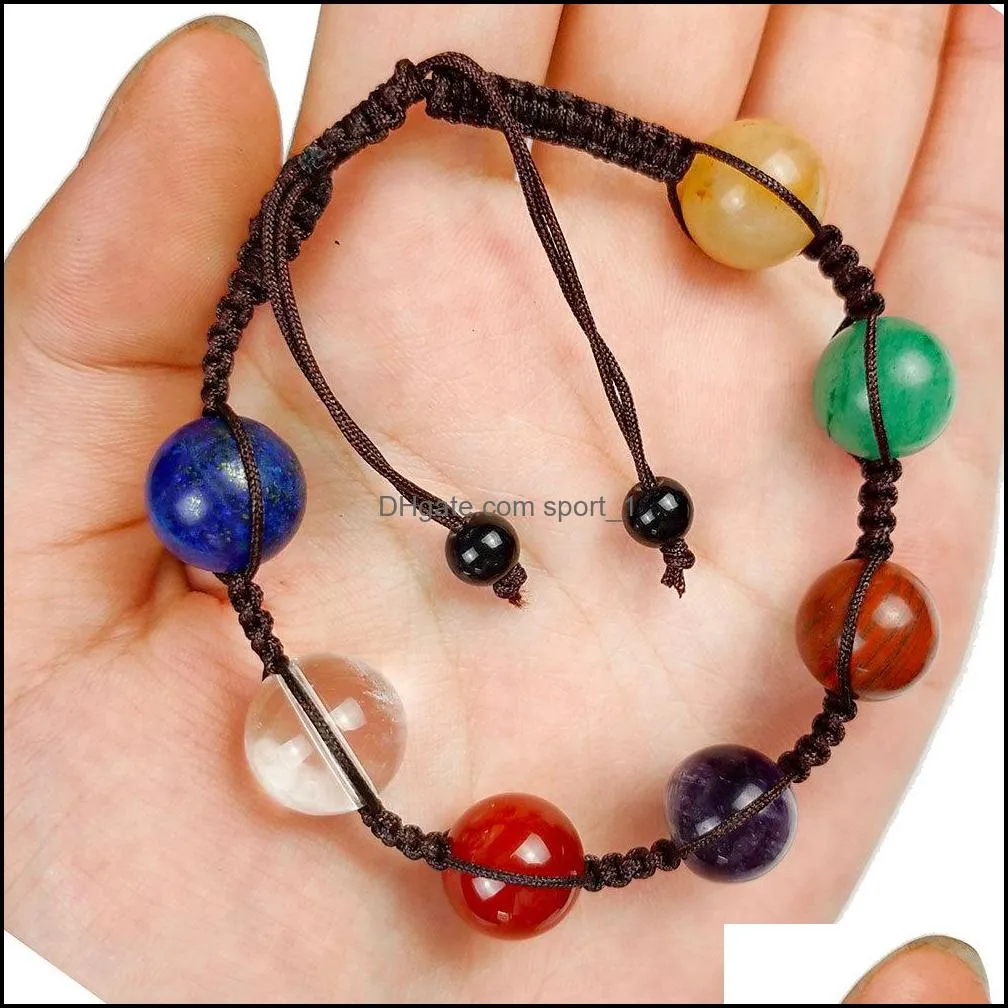 Oval Round Seven Chakra Healing Stone Charm Bracelet Women Men Braided Woven Energy Buddha Bracelets Jewelry