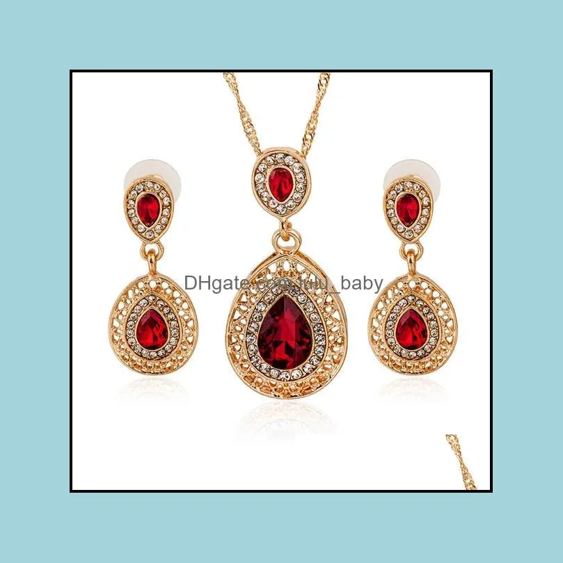 fashion crystal jewelry sets for women personality gold necklace tardrop earrings party wedding bridal jewelry set
