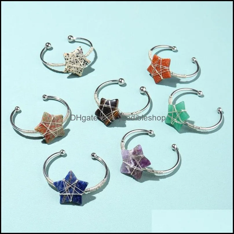 star gemstone cuff bracelet for women girls handmade silver wire woven lift of tree healing chakra crystal friendship bangle charms