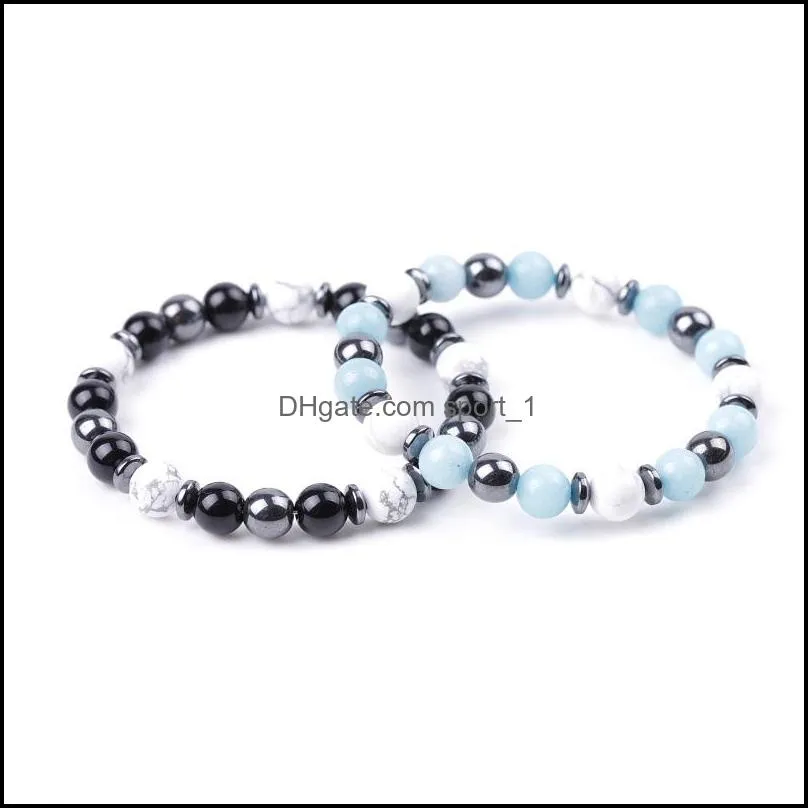 Lover Black White stone beads Bracelet Men Turquoise Buddha Handmade hematite Bracelets Summer Women Jewelry gift