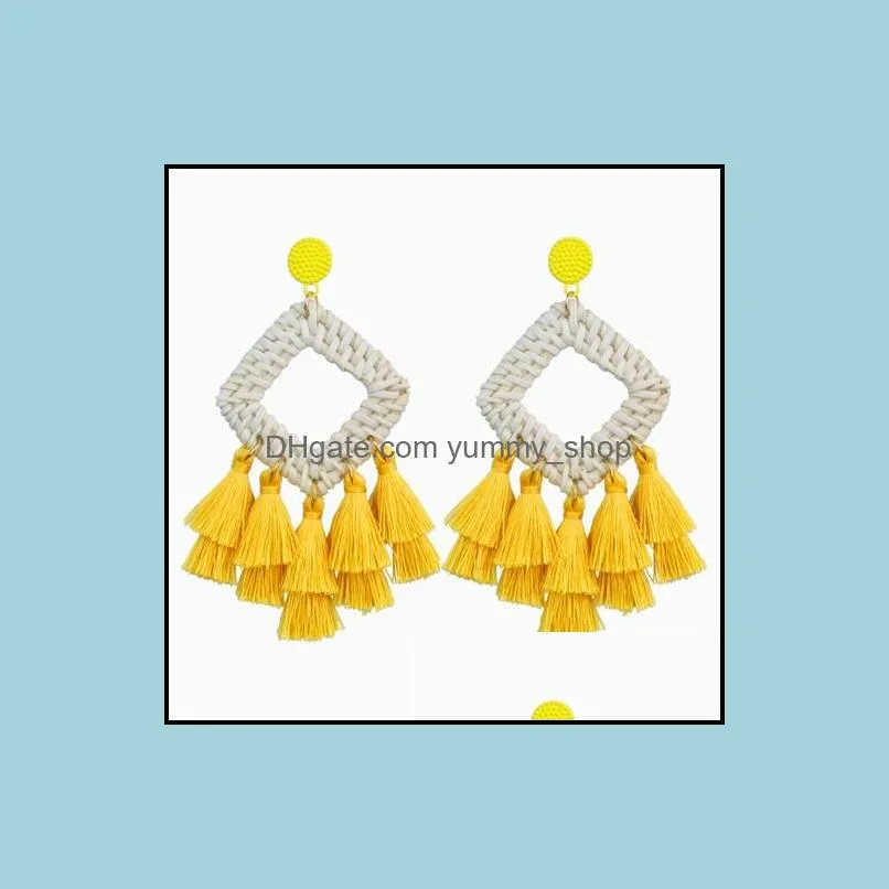 Bohemian tassel earrings statement handmade ethnic tassel earrings bamboo geometric square fan shaped ladies