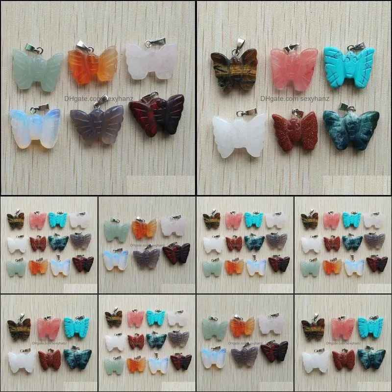 Carved butterfly Shape Assorted Natural stone charms Crystal pendants for necklace accessories jewelry making