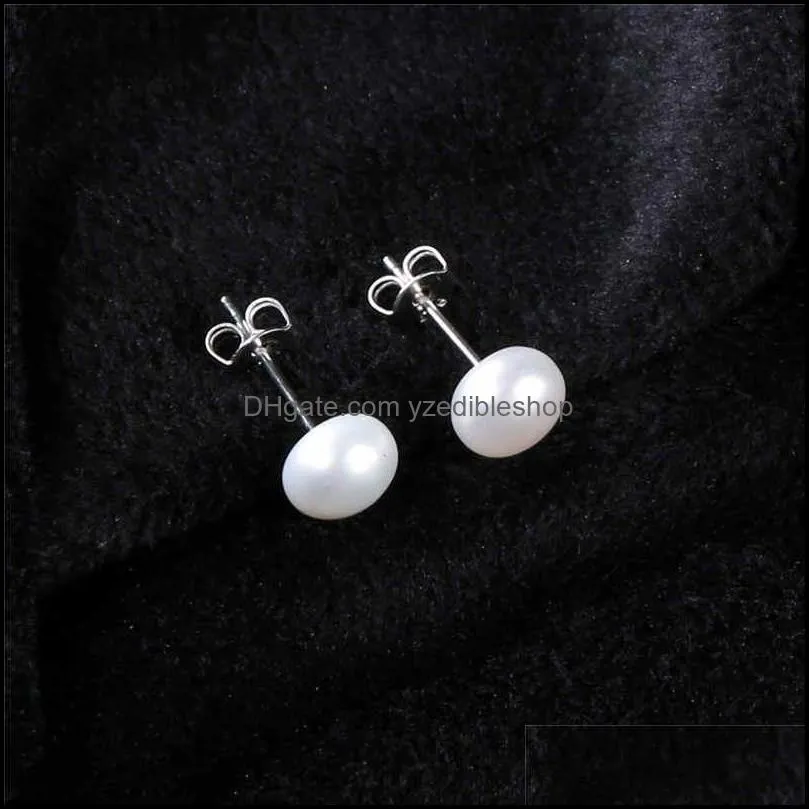 925 sterling silver stud earrings round elegant korean-style nanyang bead pearl stud earrings