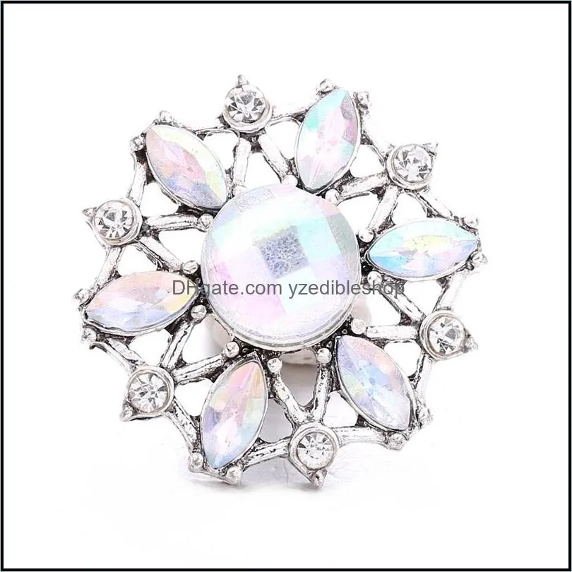 wholesale crystal silver color snap button women charms jewelry findings hollow rhinestone 18mm metal snaps buttons diy bracelet