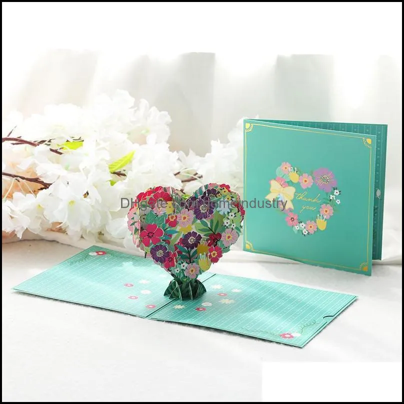 Greeting Cards Up Love Wreath 3D Card With Envelope Message For Teacher Couple Gifts Thanksgiving Day Valentine Postcard