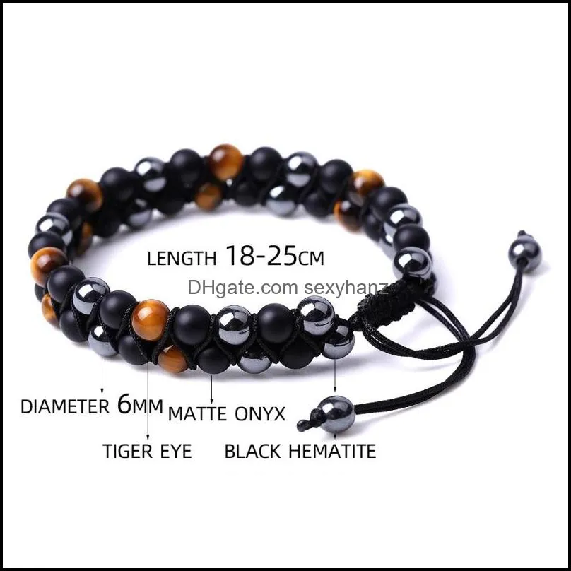 6mm 8mm Tiger Eye stone Black Beads Bracelet Braided Two Layers Women Men hand string Jewelry Friendship gift