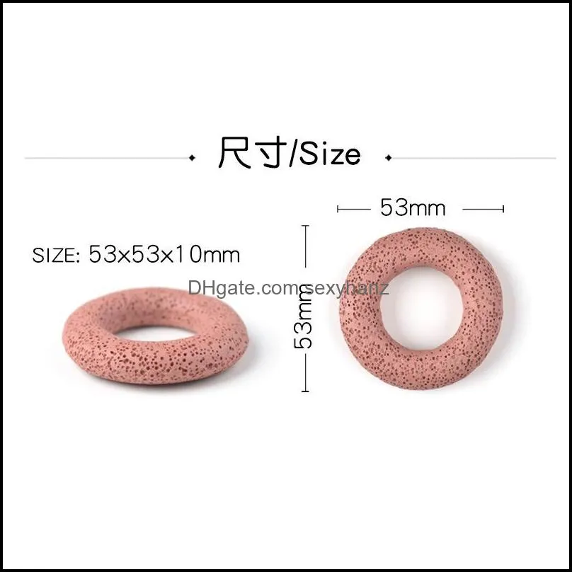 53mm Circle Ring Volcanic Lava stone Loose Beads Slide Charms Pendant Jewelry Making Accessories for Necklace