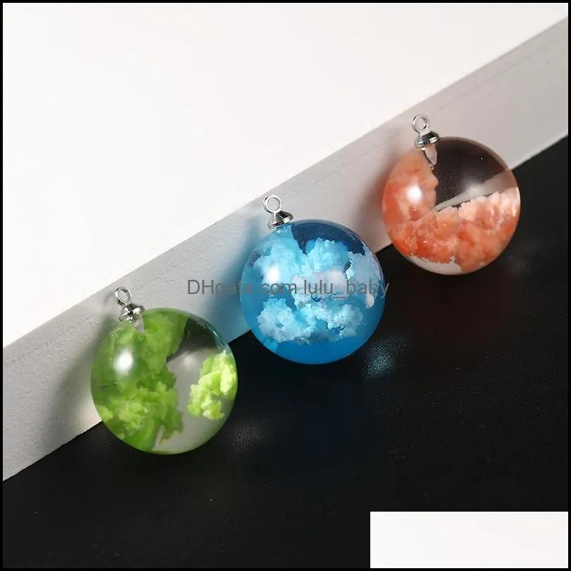 colorful resin transparent sky blue white cloud rould moon pendant for necklace creative design ball shape diy jewelry accessories