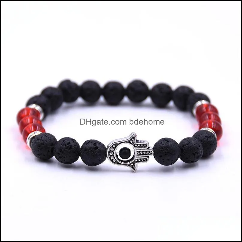 many color natural stone fatima hamsa hand men bracelet black matte lava stone chakra energy bracelet summer jewelry