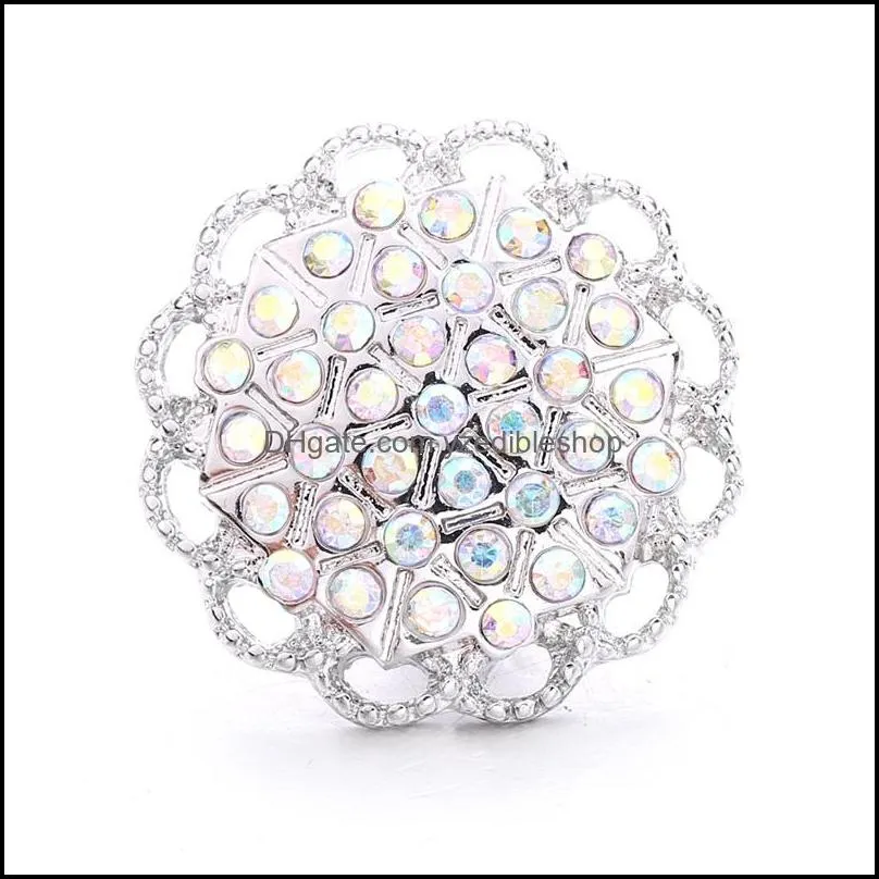 wholesale crystal silver color snap button women charms jewelry findings rhinestone 18mm metal snaps buttons diy bracelet jewellery