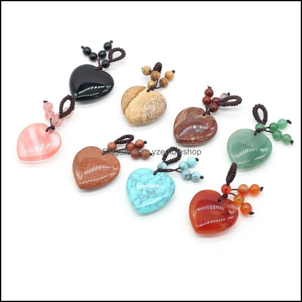 30mm assorted heart natural stone knot rope charms pendants for diy jewelry making