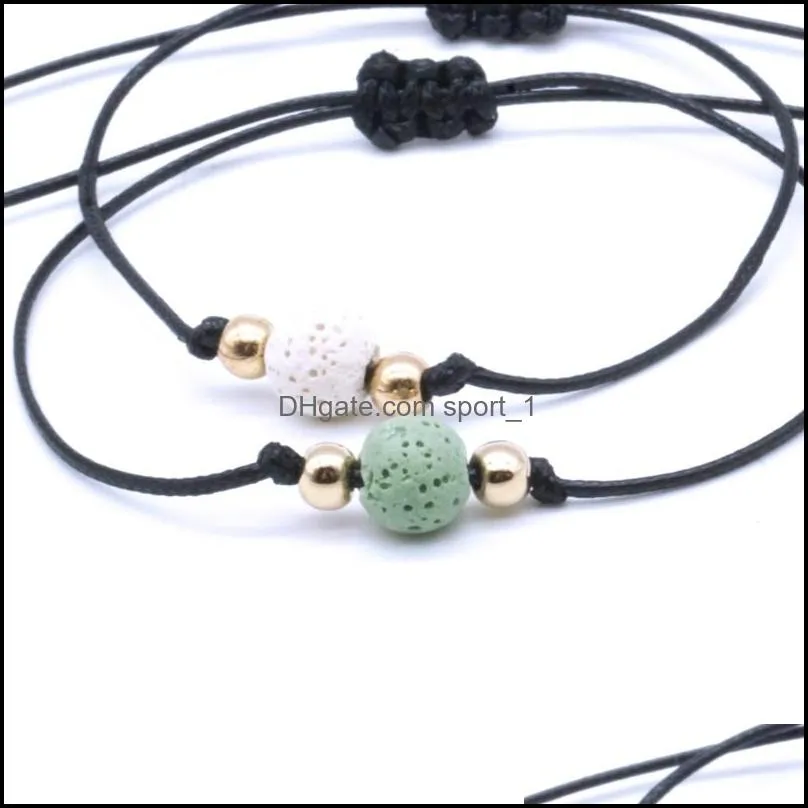 10mm Colorful Black White Lava Stone Beads Lover Couple Bracelet Adjustable Rope Wristband  Oil Diffuser Jewelry Gift