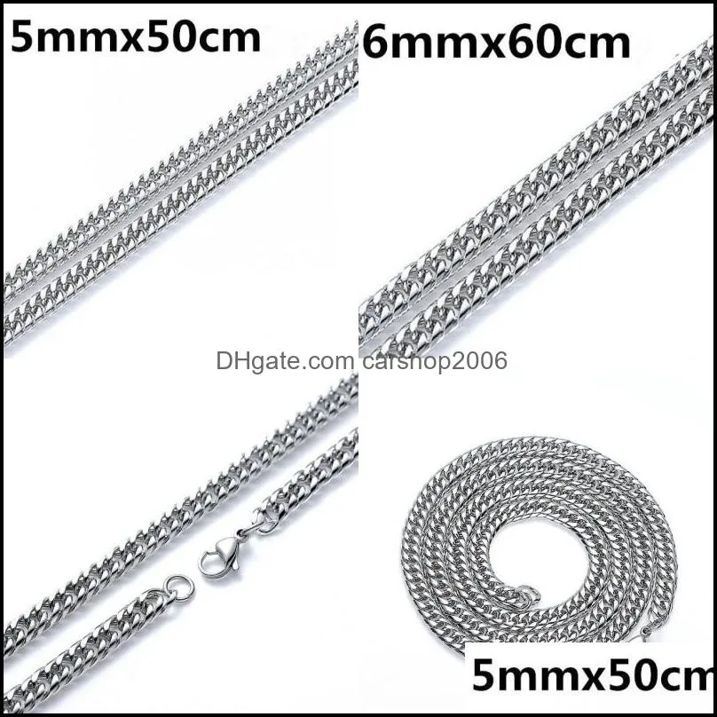 5mm 6mm fashion 316l stainless steel chain necklace for women and men smooth silver color necklace charm jewelry (length 19.7inch