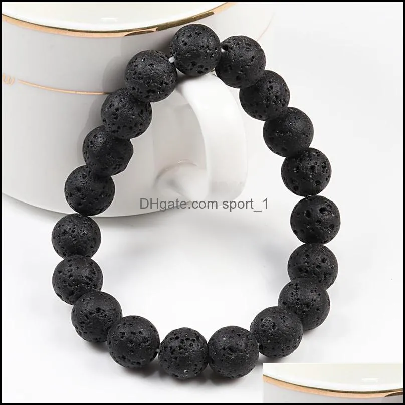 6mm 8mm 10mm Natural Volcanic Stone Beads strand Bracelets Black Lava Men Bracelet Aromatherapy Essential Oil Diffuser Bangle for