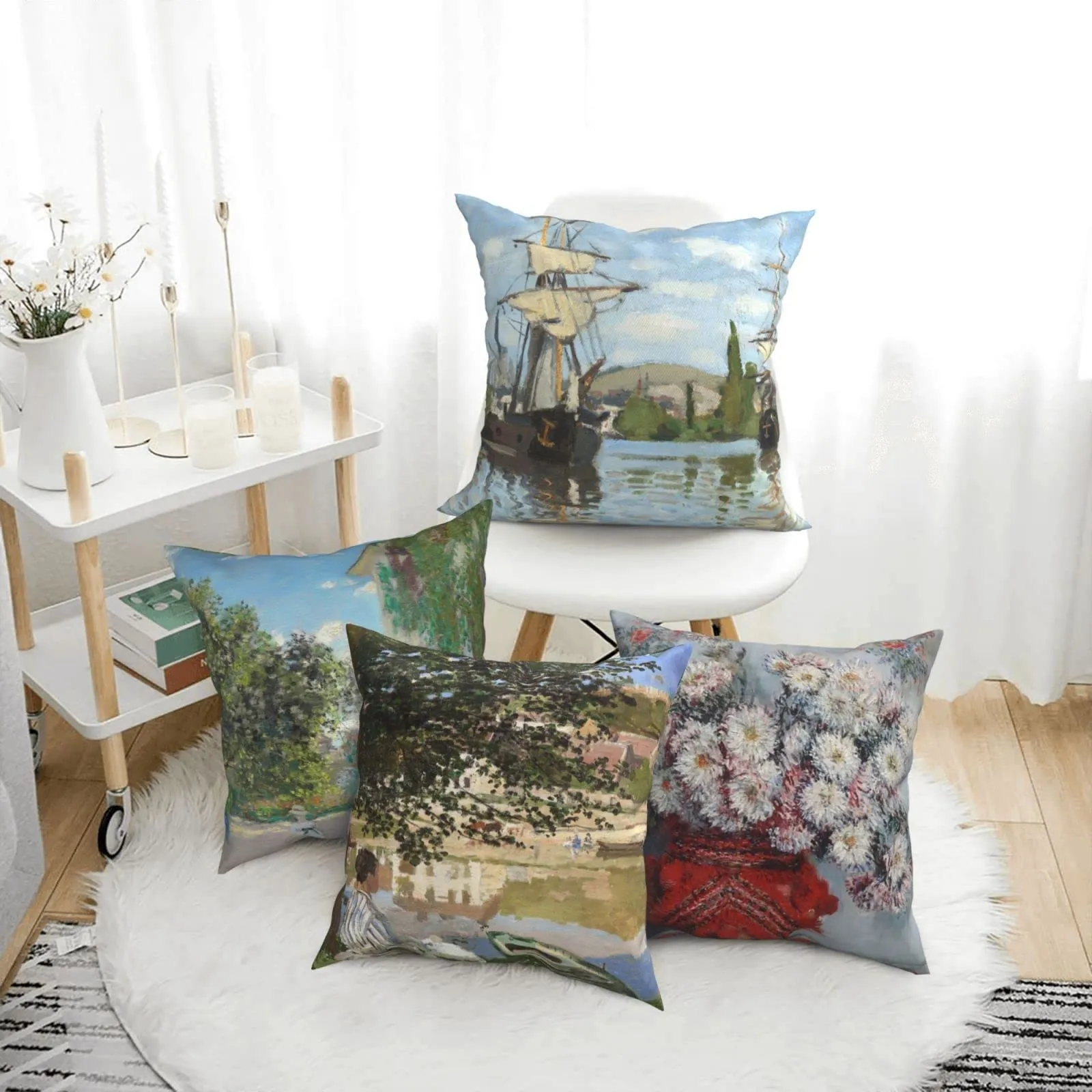 monet throw pillow covers set of 4 decorative painting pillow cases farmhouse cushion covers 18x18 inch45x45 cm 