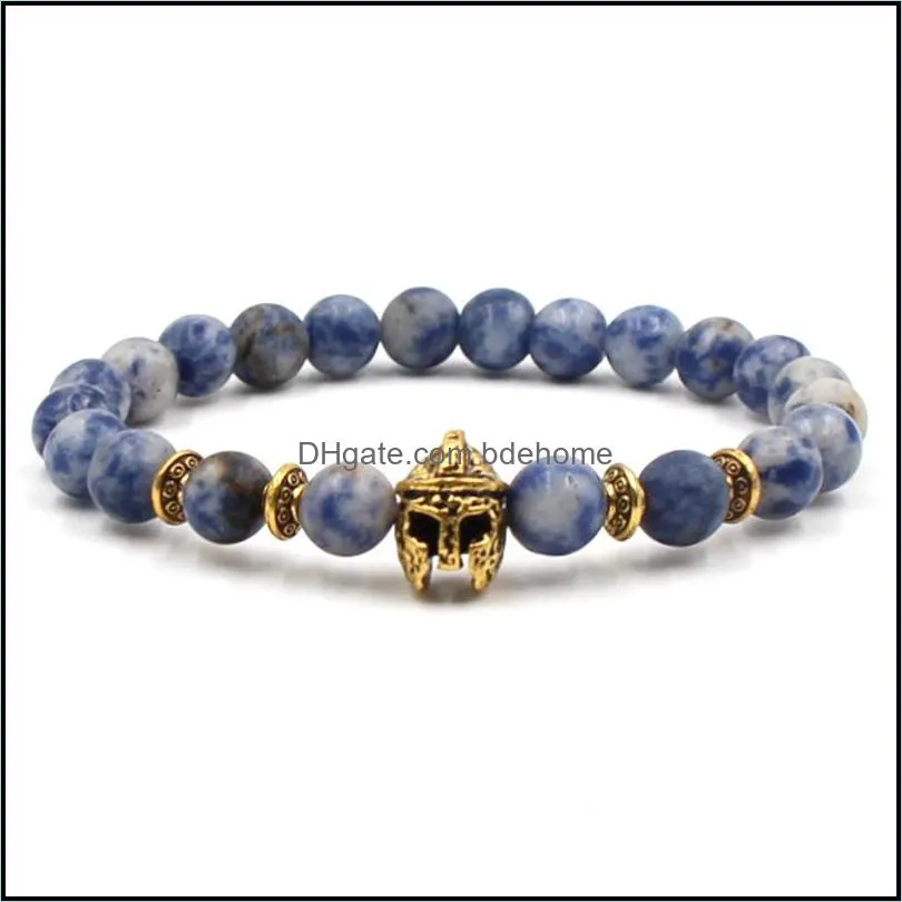 natural stone bracelet black lava stone knight helmet men`s bracelets howlite goldstone pulseras bransoletki