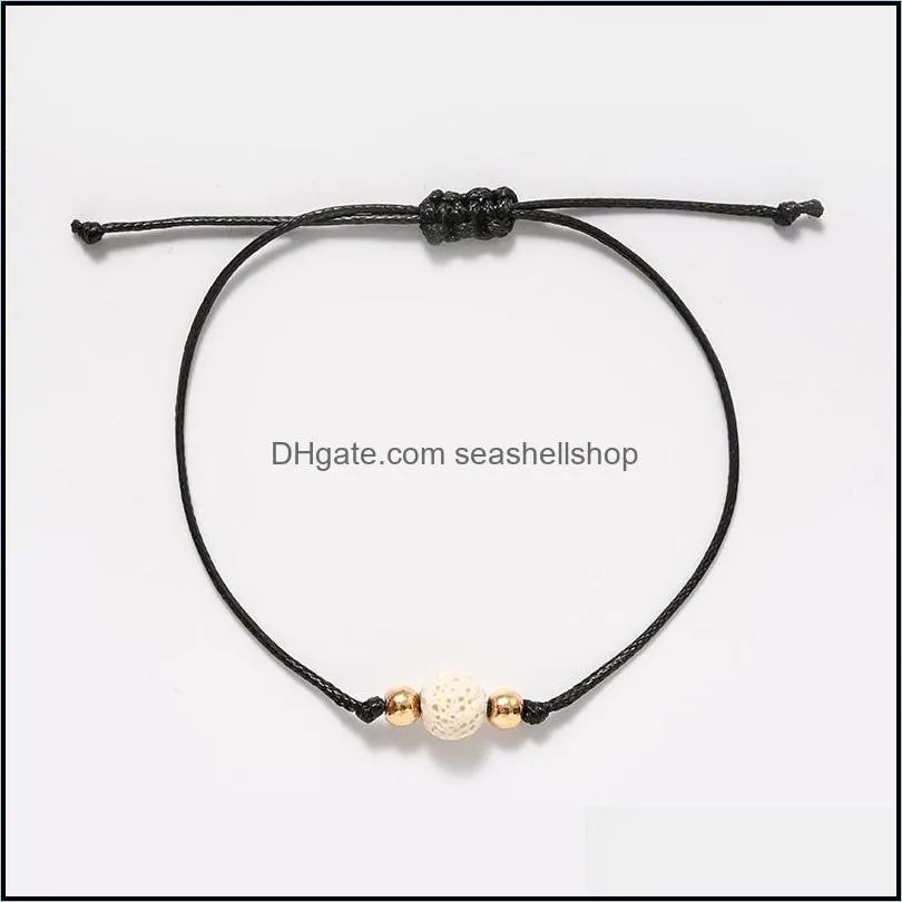 black white lava stone strand bracelet lover couple friendship bracelets adjustable rope  oil diffuser women men jewelry gift