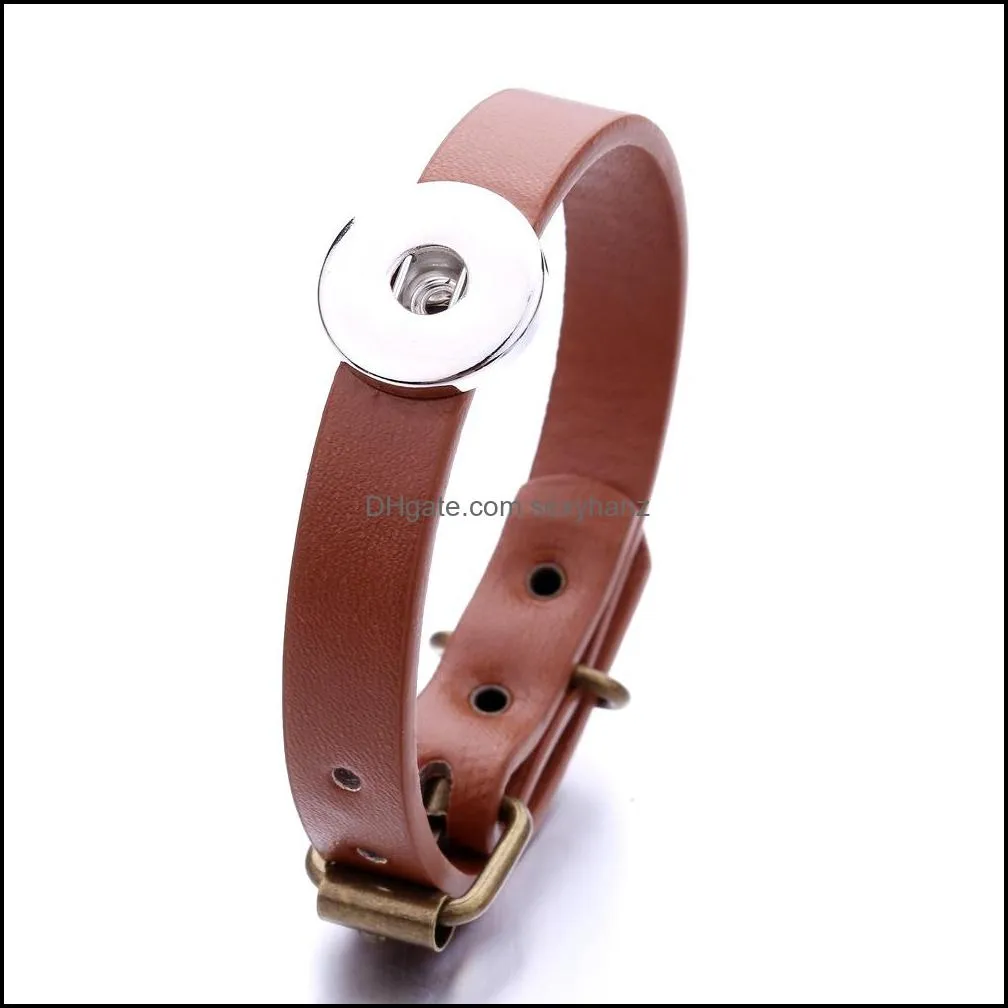 Simple PU Leather Retro Buckle Snaps Bracelet Jewelry 18mm Ginger Snap Buttons Chunk Punk Charm Wristband