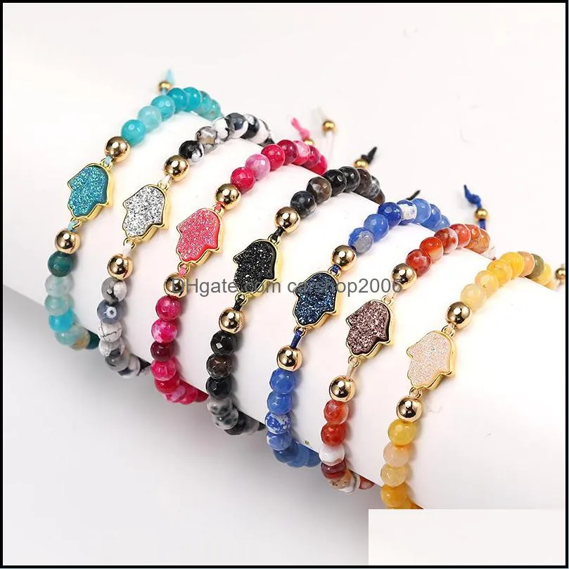 new nature stone agate beads bracelet with card for women adjustable resin druzy hamsa hand handmade braided bracelet fashion jewelry