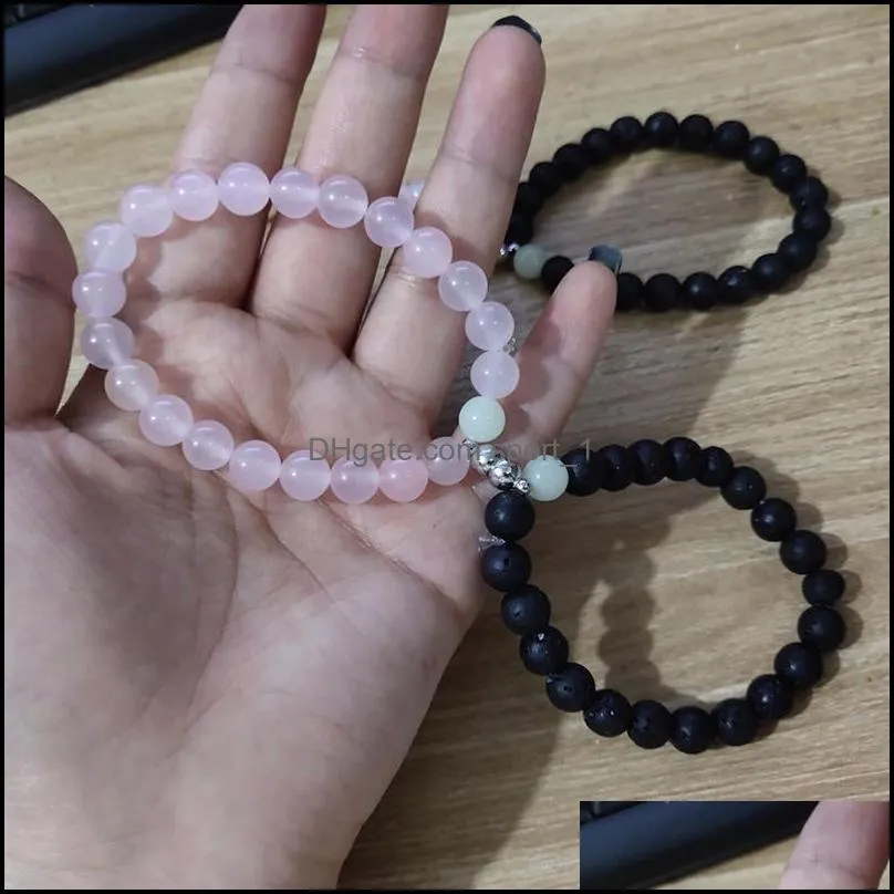 2pcs/Set Glowing Magnet Couple Bracelets Vintage Lava Stone Distance Paired Bracelet Lovers Jewelry Valentine`s Day Gift