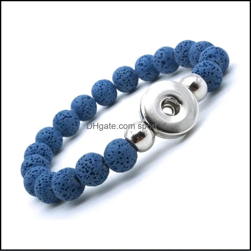 10mm Lava Stone Beads Bracelets 18mm Snap Button Elastic Bracelet Jewelry for women men