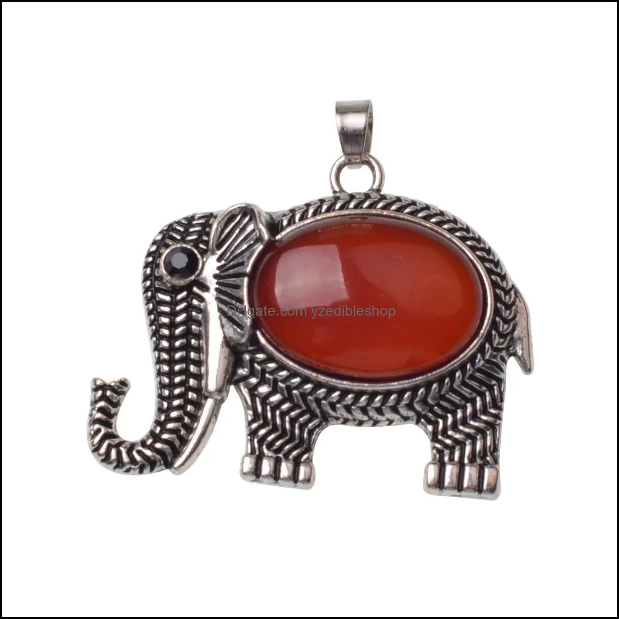 elephant gemstone pendant silver plated cute elephant gemstone necklace men and women simple necklace 12pcs