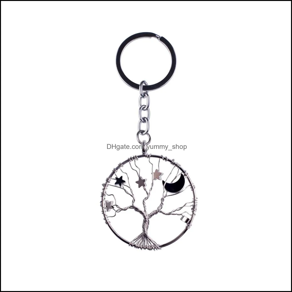 Star Moon Life Tree Round Pendant Necklace female Sterling Silver Jewelry Crescent Pendants For women and girls