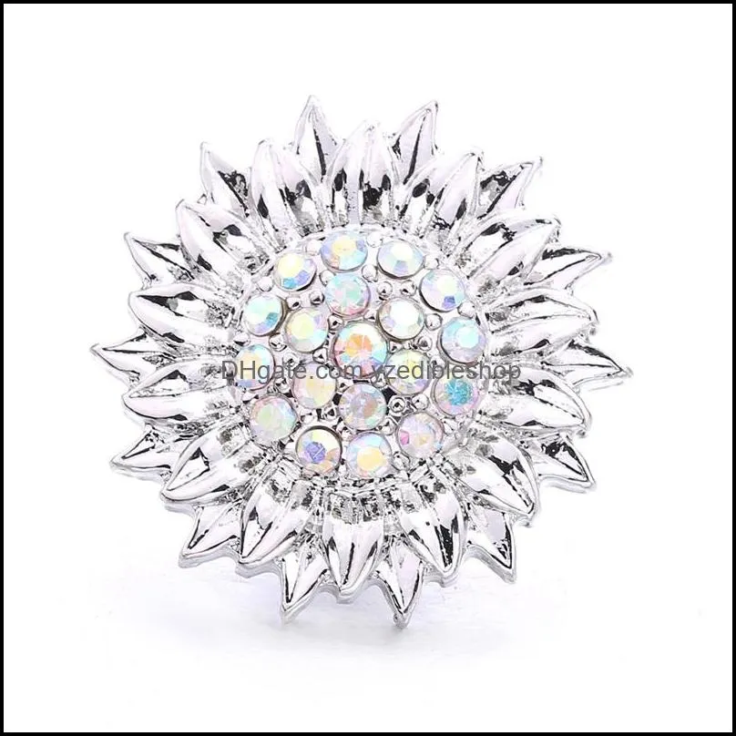 silver color snap button women crystal sunflower charms jewelry findings rhinestone 18mm metal snaps buttons diy bracelet cloth