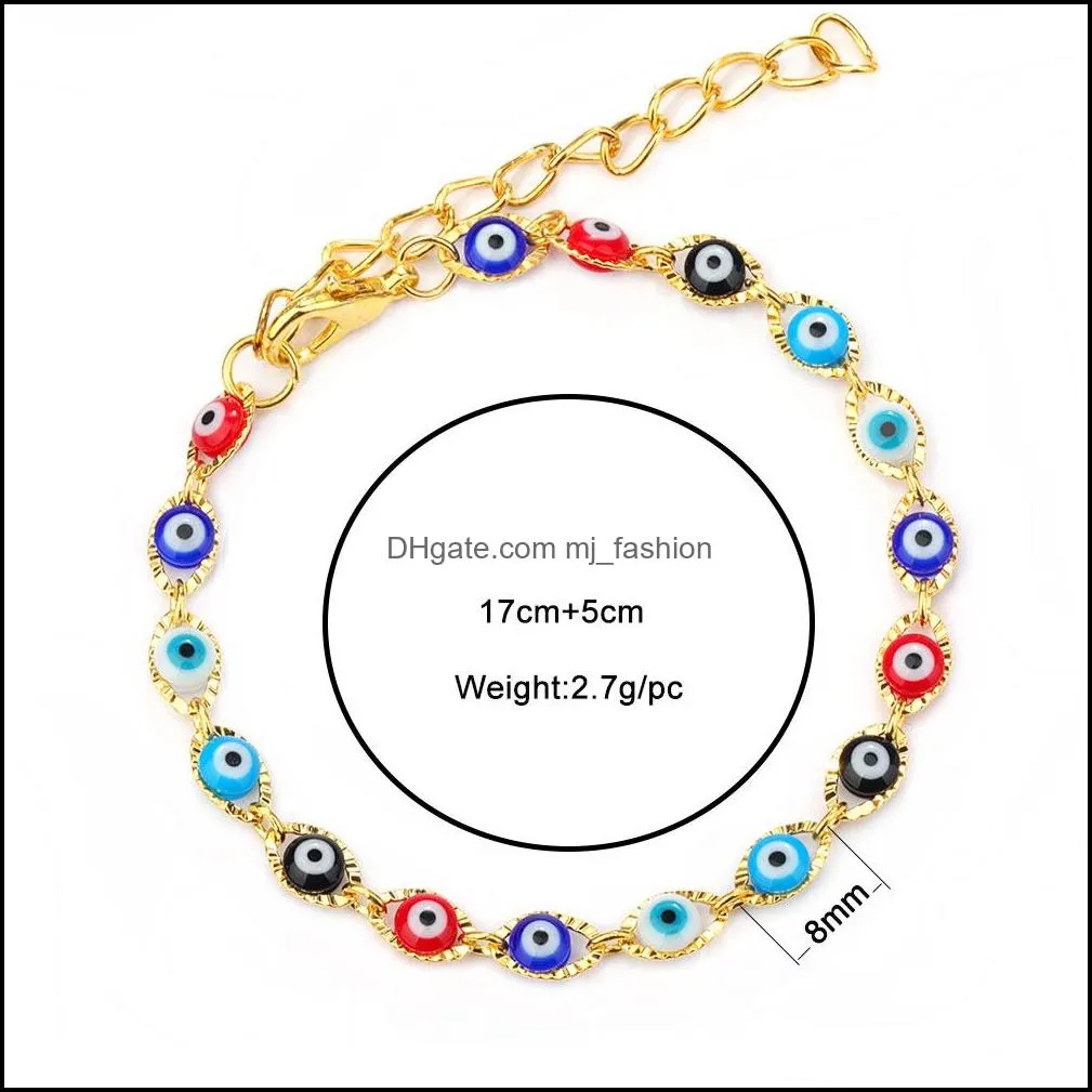 1 pc fashion high quality copper link bracelets gold blue red evil eye enamel bead bracelet for women lucky turkish eyes jewelry gifts