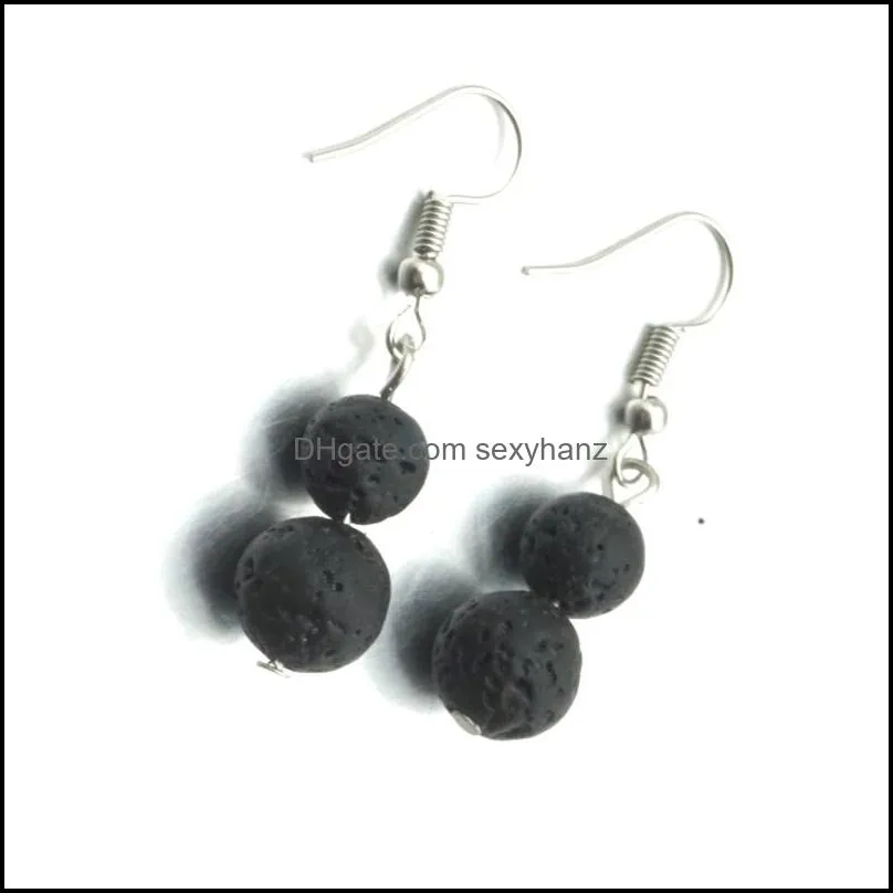 8mm 10mm Lava Stone Bead Charms Earring Aromatherapy Essential Oil Perfume Diffuser Dangle Earrings for women jewelry
