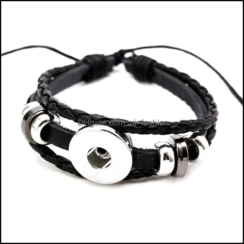 arrival snap button multilayer leather bracelet for men women vintage adjustable size silver button charm bracelet fashion jewelry