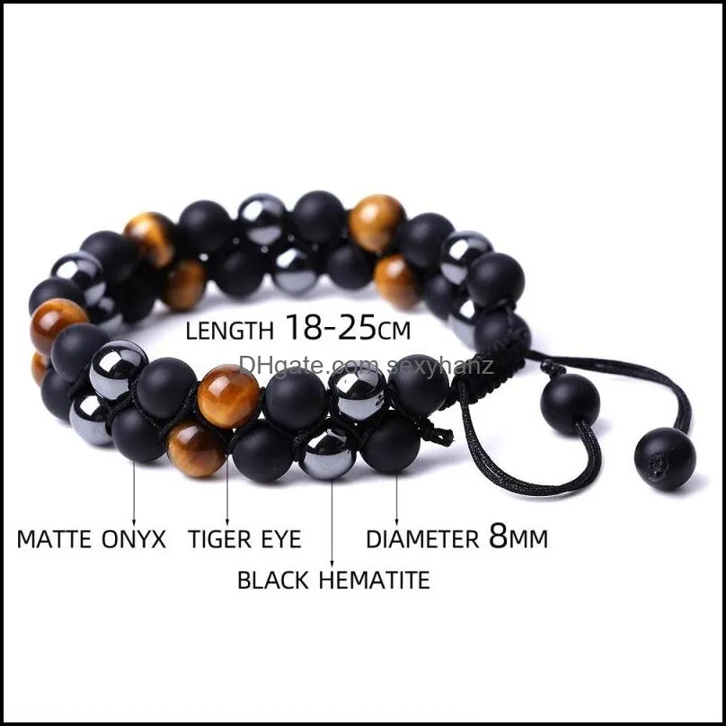 6mm 8mm Tiger Eye stone Black Beads Bracelet Braided Two Layers Women Men hand string Jewelry Friendship gift