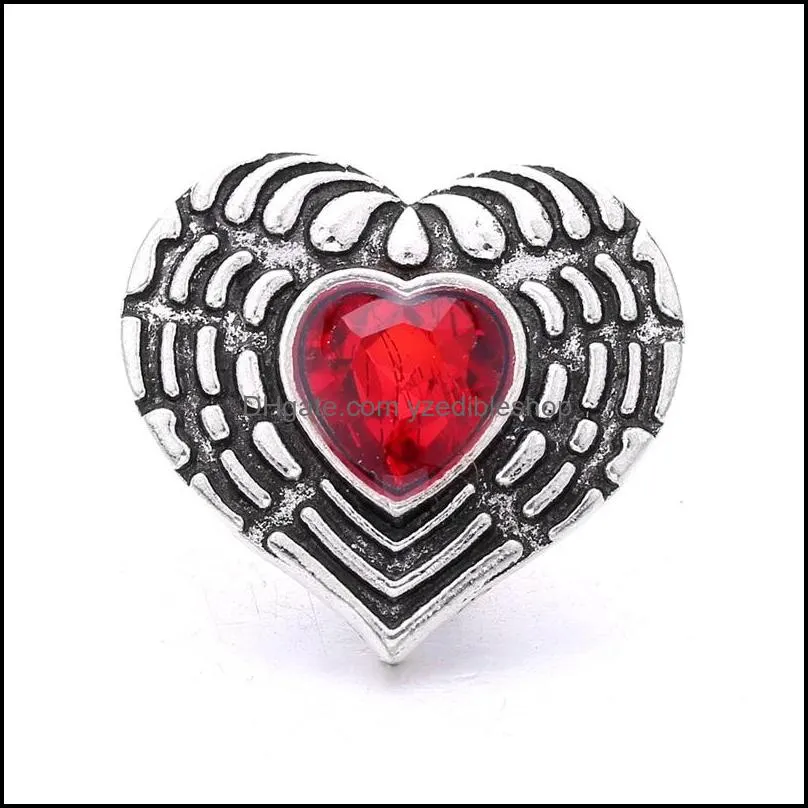 vintage snap button heart charms women jewelry findings rhinestone 18mm metal snaps buttons diy bracelet jewellery wholesale