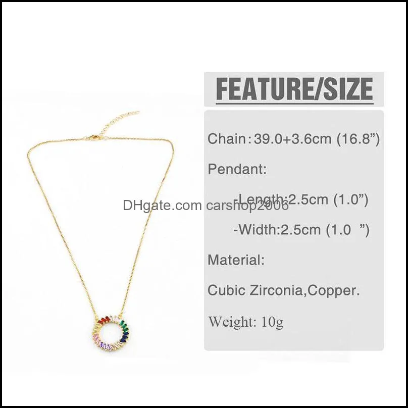 2019 new cz rainbow circle semicircle pendants necklace for woman multicolored copper inlay zircon gold long chain necklace jewelry