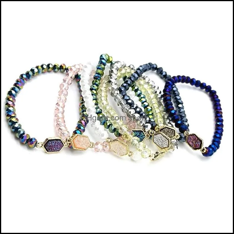 HOT Brand Drusy Druzy Bracelet 6mm faceted Glass crystal Beads elastic Bracelets For Women girl Lady Jewelry