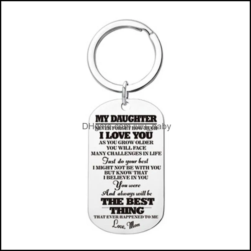 inspirational gift to son from mom-never forget mother dad pendant necklace keyring son`s birthday graduation gifts stainless steel keychain for teen boy