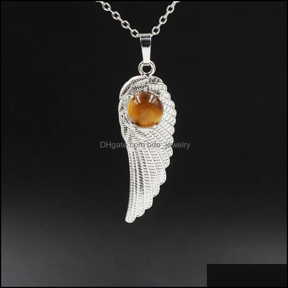 natural crystal quartz angel wings pendant necklace for women girl chakra reiki healing eye dream yoga choker jewelry