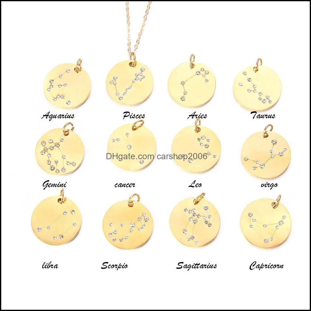 creative 12 zodiac signs pendant necklace for women fashion stainless steel necklace charm twelve constellations crystal jewelry